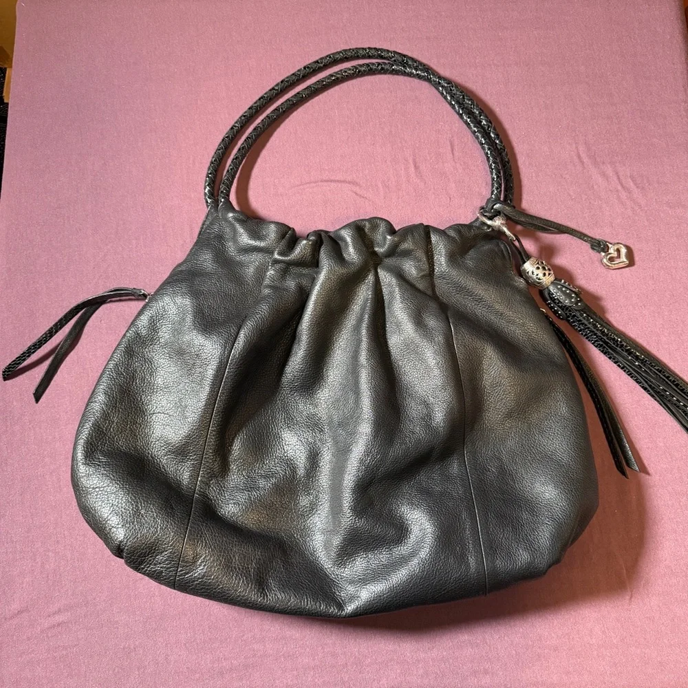 Brighton Garbo Leather Black/Dark Gray Hobo Shoulder Purse Bag - Picture 2 of 8